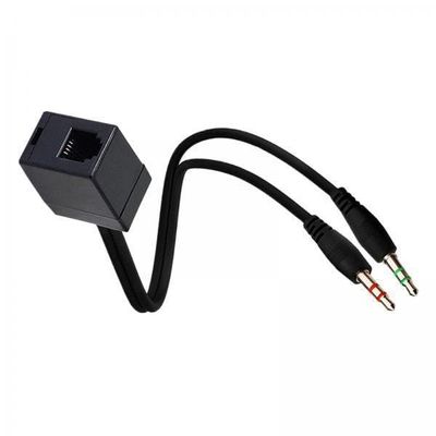 2X Professional RJ9 4P4C Female to 3.5mm Male Adapter Cable Headphone Telephone Splitter Converter Cable, Black, 13.78inch