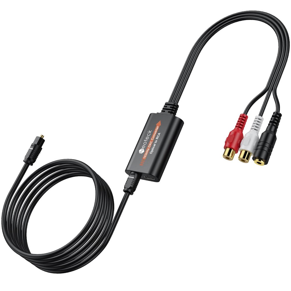 Neoteck SPDIF to RCA+3.5mm Optical to Analog Audio Adapter 192kHz DAC Converter with Built-in Amplifier Chip for HDTV Set-Top Box DVD Blu-Ray Players