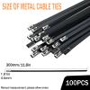 100PCS Heavy-Duty Metal Zip Ties, 11.8 Inch Black Stainless Steel Locking Cable Ties, UV Resistant for Fence, Pipe, Exhaust, Vehicle, Farm & Industrial Use view 2