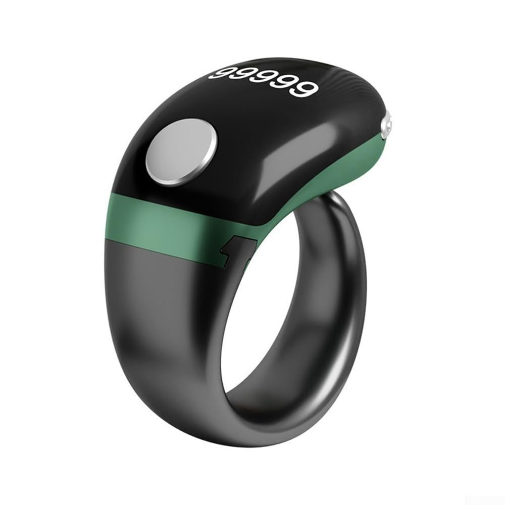 Adjustable Size Finger Counter Clicker Ring 18/20/22mm, Digital Electronic Smart Ring Counter with LCD Display & Type-C Charging, Muslim Digital Azan Alarm Clock Ring(Green)