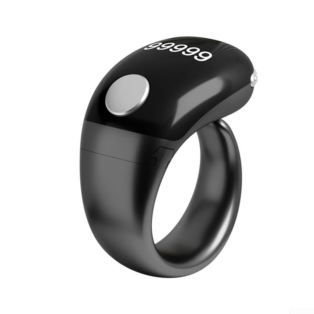 Adjustable Size Finger Counter Clicker Ring 18/20/22mm, Digital Electronic Smart Ring Counter with LCD Display & Type-C Charging, Muslim Digital Azan Alarm Clock Ring(Black)