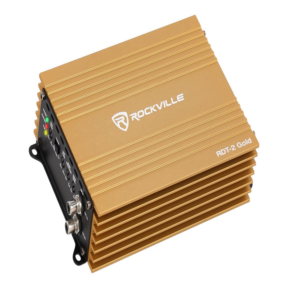 Rockville RDT-2 Gold 1600W Max/400W RMS 2 Channel Car Amplifier, Class D Design, Compact Size, High Efficiency, for Car Audio Enthusiasts