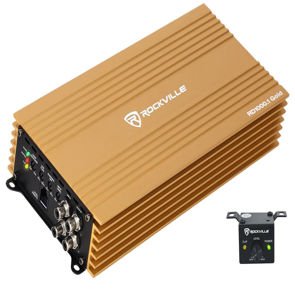 Rockville RD1000.1 1000W RMS 4000W Peak Mono Car Amplifier, 1 Ohm, High-Efficiency Class D, Metal Bass Knob, Tiffany RCA, for Car Audio Enthusiasts