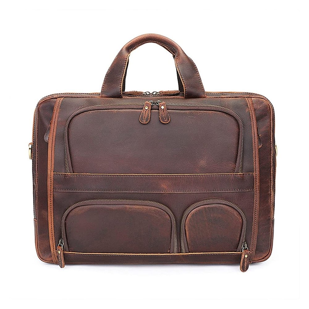 17inch Laptop Briefcase Portfolio rk Shoulder Messenger Bag Carrying Handbag Leather Crossbody Bag(Dark Brown)