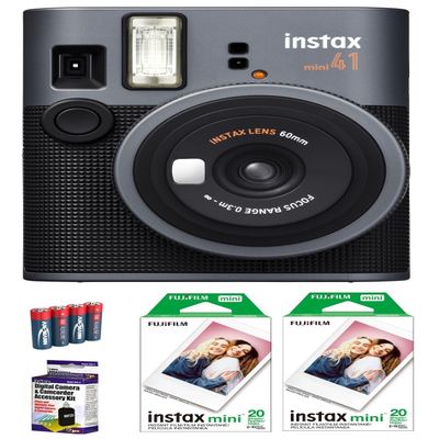 FUJIFILM INSTAX MINI 41 Instant Film Camera Bundle, Includes: Mini Color Film (40 Exposures), AA Batteries (4-Pack) and Cleaning Kit