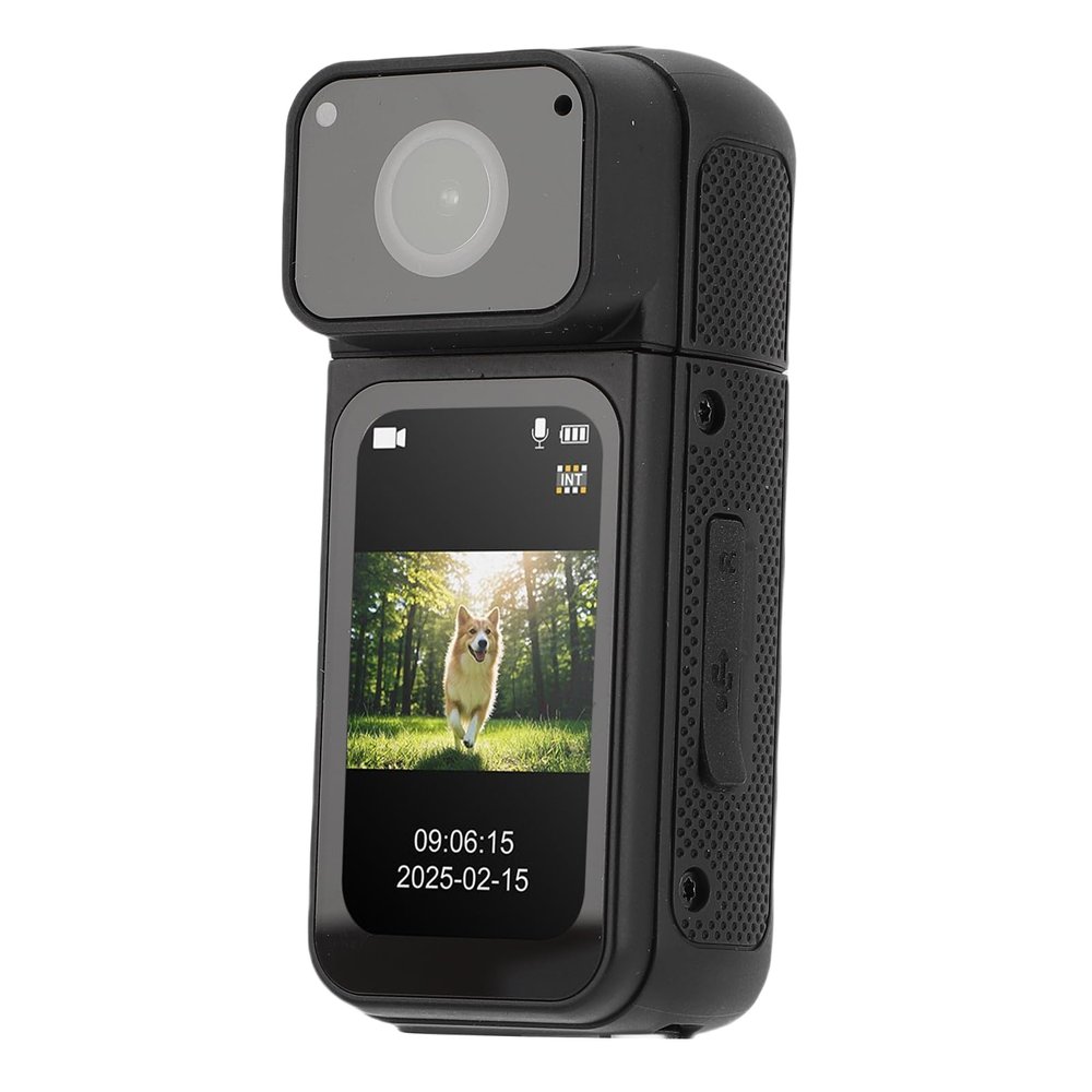 Yunseity Mini Body Camera, 64GB 2.7K Pocket Action POV Camera 180 Rotation and Magnetic Lanyard Wearable Camcorder with Audio and Video Recording, for Security, Work, Guard, Travel (Black)