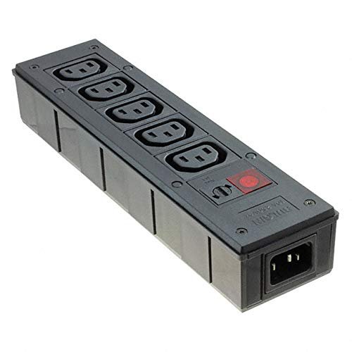 Bulgin Limited, PXD301/550/01/1, Box Style Rectangular IEC Distribution Unit PXD301 Series EN60320 Inlet 5 Shuttered Outlet Fused with Neon Indicator EMI Filtered (1 Item/s)