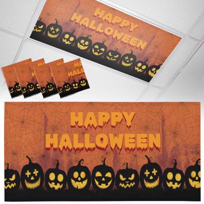 4 Pack Fluorescent Light Cover, Orange Black Halloween Light Covers for Ceiling Lights, Pumpkins Web Magnetic Lights Filters Ceiling Shade for Classroom/Office - 4 x 2 Feet