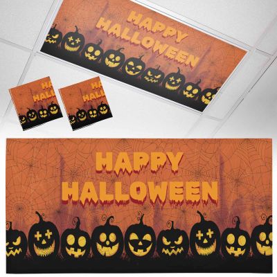 2 Pack Fluorescent Light Cover, Orange Black Halloween Light Covers for Ceiling Lights, Pumpkins Web Magnetic Lights Filters Ceiling Shade for Classroom/Office - 4 x 2 Feet