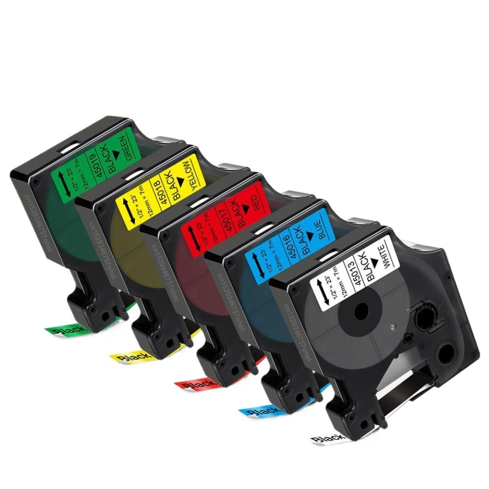 12mm Compatible Label Tape 5/10PK for D1 45013 45010 45018 Works with Labeling Machine LM160 LM420P LabelManager(5PK Mix)