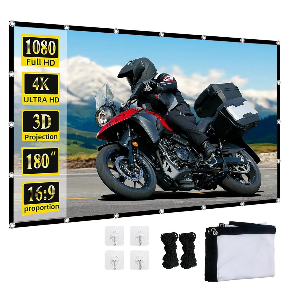 180 Inch Portable Projector Screen, 16:9 HD Foldable Anti Crease Indoor Outdoor Movie Projection Screen for Home Theater, Camping Party