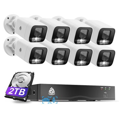 4K PoE Security Camera System, 8pcs 8MP Wired PoE IP Cameras Outdoor, Smart Person/Vehicle Detection, 8CH NVR with 2TB HDD for 24/7 Recording, Color Night Vision, 2-Way Talk, Spotlight Alarm
