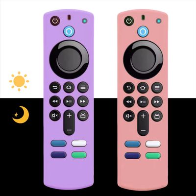 [ 2 Pack] Glow Silicone Remote Cover Replacement for 3nd Gen. / 4K / 4K Max HD Streaming Remote Controller, Anti-Slip Washable Protective Remote Case with Lanyard, Glowing in The Dark-Purple and Blue