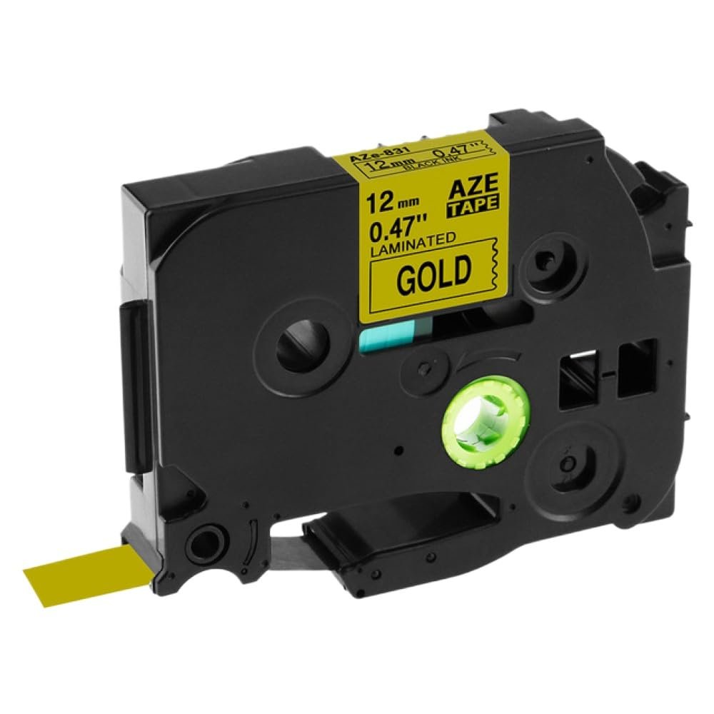 12mm Black On Lemon Yellow Replace Label Tape TZe 231 TZe-MQY31 TZe-MQ531 TZe-MQE31 TZe-MQF31 TZe-MQG31 Compatible with E105 Label Printer(Black On Gold)