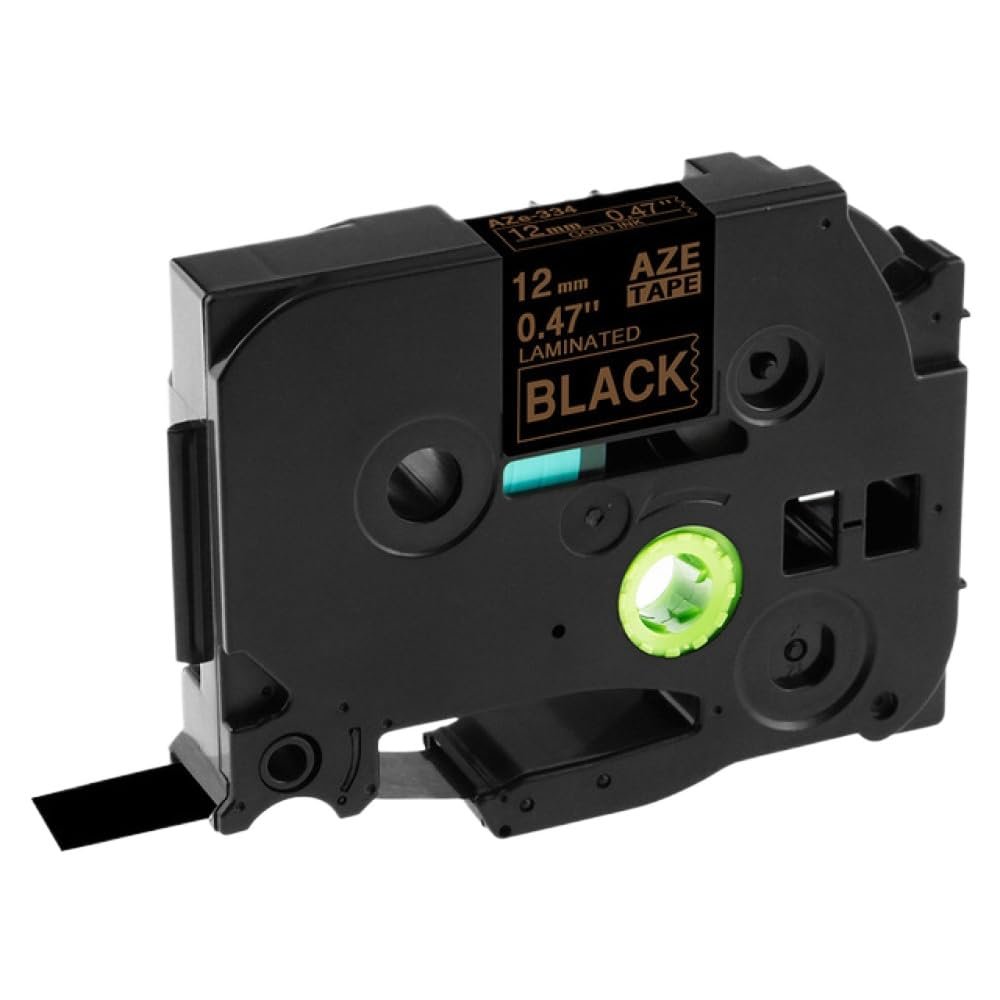 12mm Black On Lemon Yellow Replace Label Tape TZe 231 TZe-MQY31 TZe-MQ531 TZe-MQE31 TZe-MQF31 TZe-MQG31 Compatible with E105 Label Printer(Gold on Black)