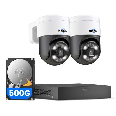 [330View+Human Tracking] Hiseeu 6MP PoE PTZ Camera System,NVR Security Camera System w/2Pcs 5MP Wired Security Camera Outdoor&Indoor,2-Way Audio,Waterproof,7/24 Record for Home Surveillance