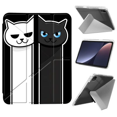 Case for iPad (A16) 11th Gen 11 inch 2025 with Pencil Holder, iPad 10th Gen 10.9 inch 2022,Ultra Thin Lightweight Y-Shaped Stand Cover Auto Wake/Sleep,Black White Cat Faces