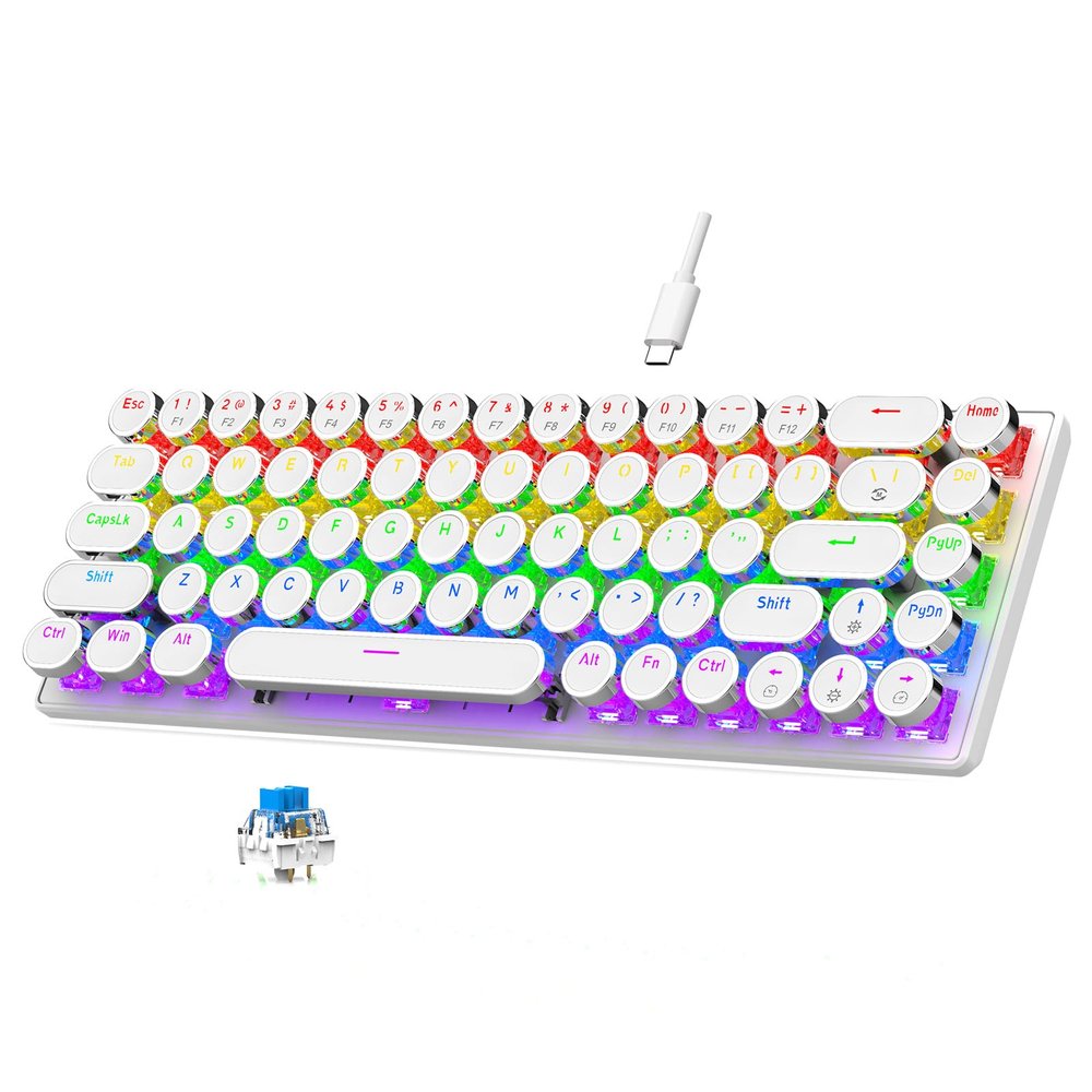 Bewinner 60% Wired Mechanical Gaming Keyboard, Compact 68 Keys Office Keyboard with RGB Backlight, Hot Swappable Retro Keypad for PC Laptop (White)