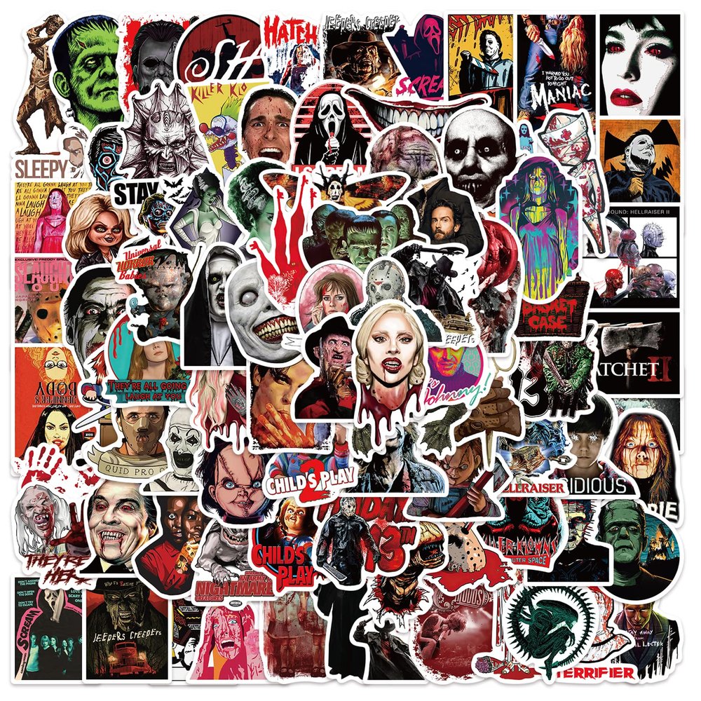 100pcs Horror Movie Stickers Halloween Waterproof Sticker Decals Water Bottle Skateboard Laptop Horror Stickers for Kids Teens Adults