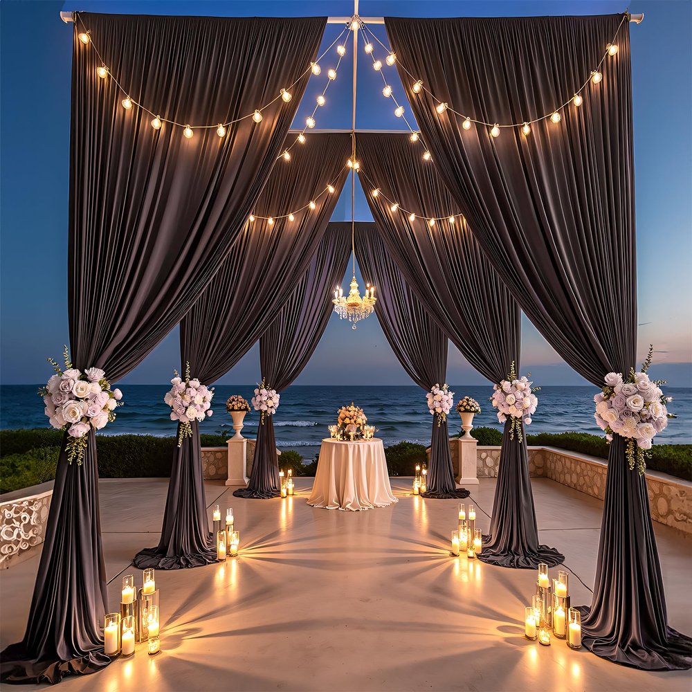 20ft15ft Brown Backdrop Curtain for Wedding Parties, 4 Panels Wrinkle Free 15 FT Long Polyester Photo Backdrop Drapes Back Drop Cloth for Birthday Photography Background
