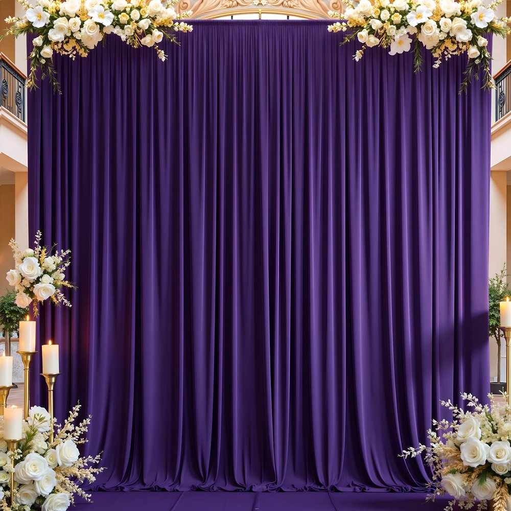 1014 ft Purple Wrinkle Free Backdrop Curtain, Soft Silky Polyester Wedding Drapes 2 Panels 14ft Height Photo Backdrop Curtains for Parties Birthday Baby Shower Photography Background Cloth