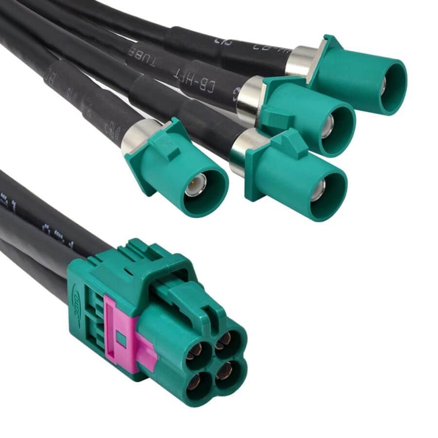 FLKPIEGRH Mini Fakra A Type Jack 4 in 1 to Fakra Z Water Blue Plug 4 Ports Cable Assembly Customize 50cm