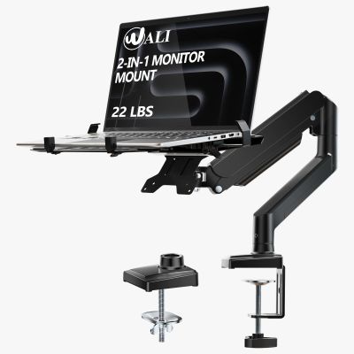 WALI Laptop Desk Mount, 2-in-1 Monitor Mount Fit 17 Notebook and 34 Monitors, Laptop Stand for Desk Adjustable Height, Gas Spring Monitor Arm with Laptops Holder, Up to 22-26.4lbs(GSMP001LPN), Black