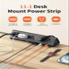 6.5 FT Desk Clamp Power Strip with 5 AC Outlets & 6 USB Ports PD 40W USB-C Fast Charging, 1250J Surge Protector, Fits 2.1 in top Edge Black view 2