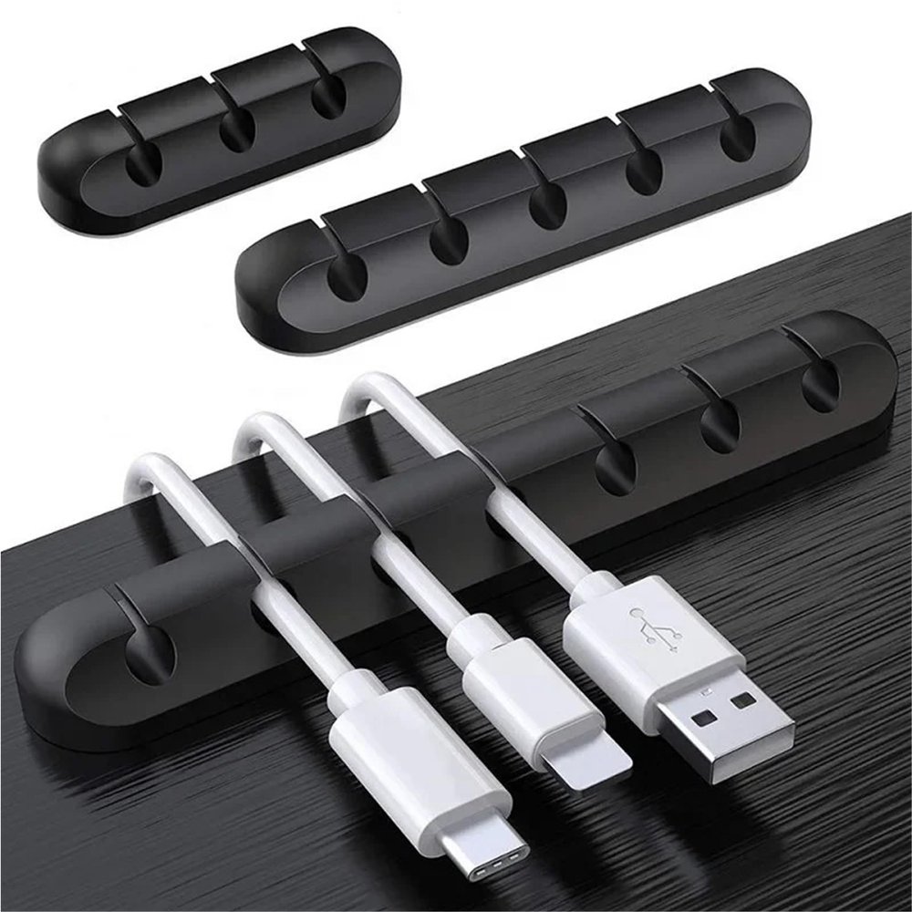 3/5/7 Clips Cable Winder Desktop Self Adhesive USB Charging Cable Holder Wire Wrapped Cord Table Organizer Office Supplies(Grey 3 Holes)