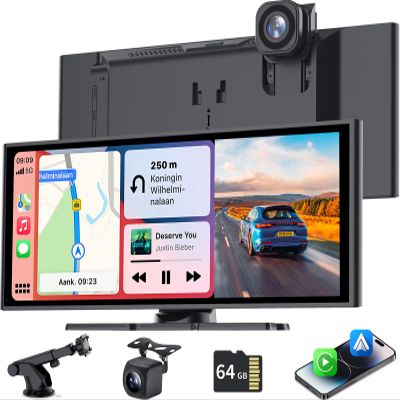 10.26 Inch Carplay Screen for Car, Compatible with Apple CarPlay & Android Auto, 4K Dash Cam & HD Backup Camera, Bluetooth, Navigation, Mirror Link, Voice Control, Carplay Tablet for Cars/Trucks