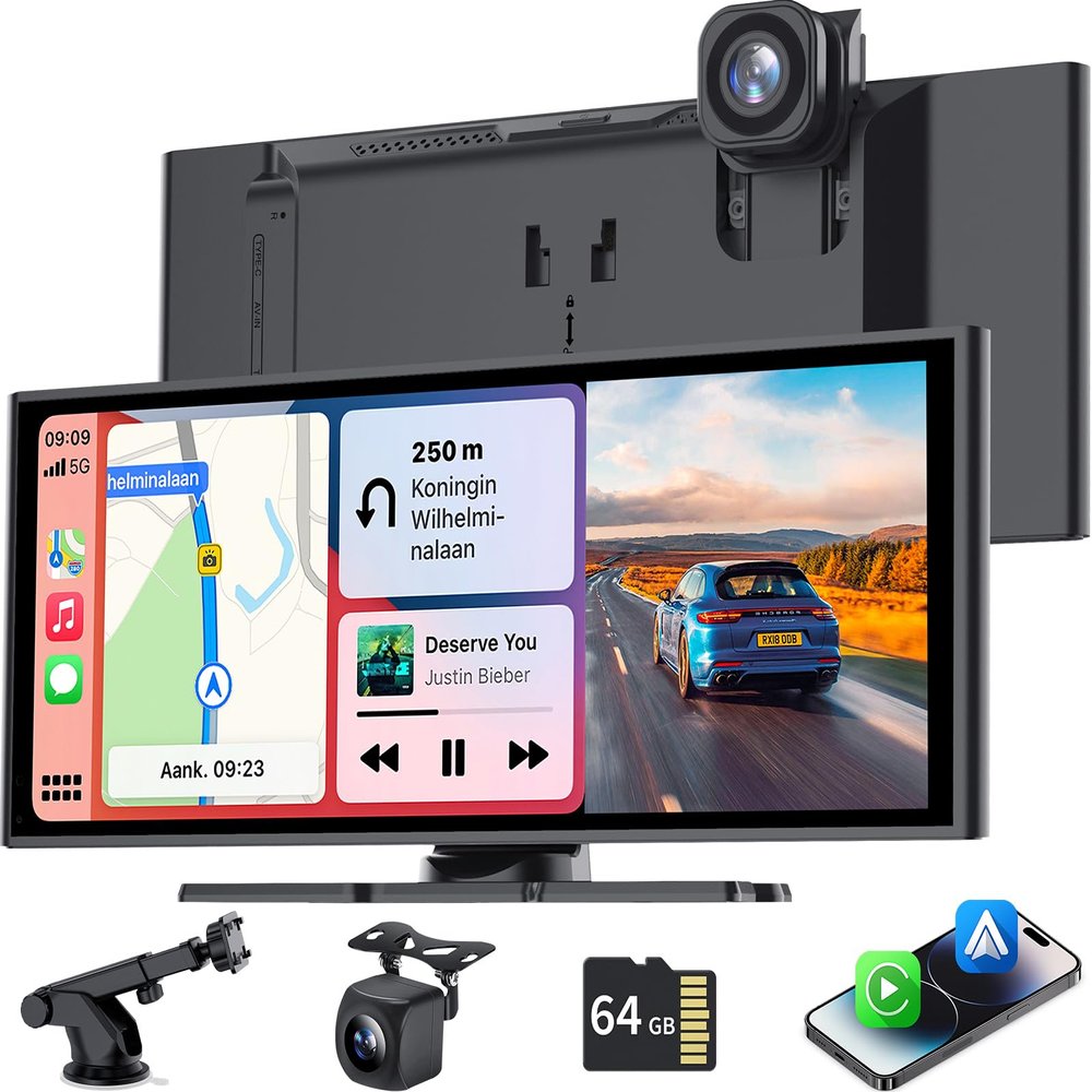 10.26 Inch Carplay Screen for Car, Compatible with Apple CarPlay & Android Auto, 4K Dash Cam & HD Backup Camera, Bluetooth, Navigation, Mirror Link, Voice Control, Carplay Tablet for Cars/Trucks