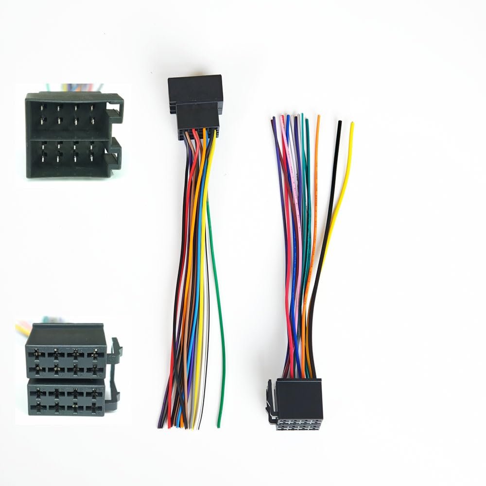 16 Pin Universal ISO Car Radio Wiring Harness Adapter - Plug and Play Power Speaker Wire Connector for Aftermarket Stereo Head Unit Installation