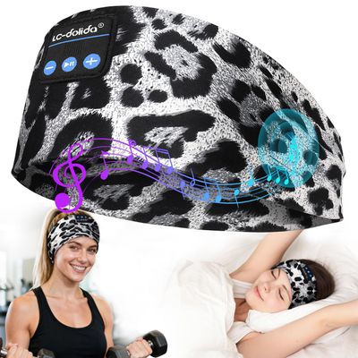 LC-dolida Sleep Headphones Headband Bluetooth 5.4, Sports Headband Earphones Wireless with Speaker Microphone USB C for Women Sleeping Gift Workout Jogging Yoga Insomnia Travel Meditation