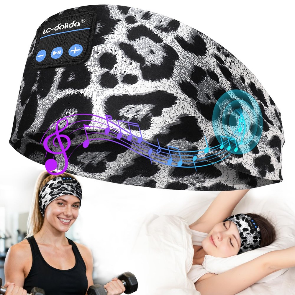 LC-dolida Sleep Headphones Headband Bluetooth 5.4, Sports Headband Earphones Wireless with Speaker Microphone USB C for Women Sleeping Gift Workout Jogging Yoga Insomnia Travel Meditation