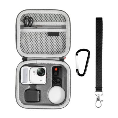 Camera Organizer Bag for Insta360 GO Ultra Anti-Compression Protective Cover PU Carrying Case Camera Mini Storage Bag Travel Vlog Portable Bag with Hand Lanyard and Hook