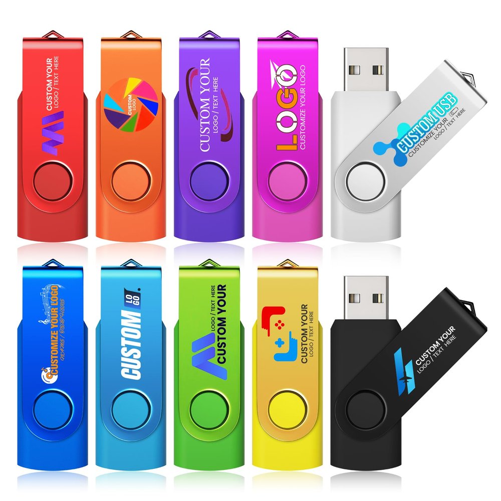 16GB 10PCS Custom USB 3.0 Flash Drive, Bulk Personalized Thumb Drives with Metal Keychains, Customize Logo & Text for Comany Ads/Corporate Promotions