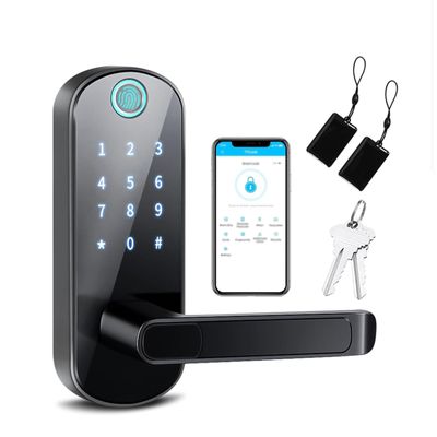 Fingerprint Door Lock with Handle Touchscreen Smart Lock Biometric Lock with Keypad Supports APP & IC Chip Suitable for Bedrooms, Residences, Hotels, Offices, Apartment Entry Doors