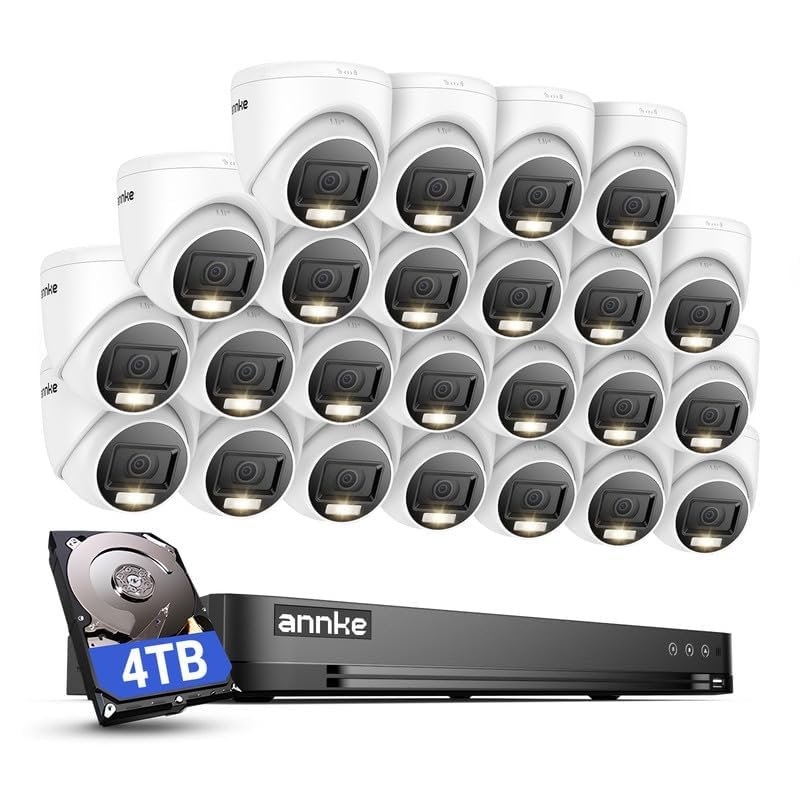 ANNKE 1080P Security Camera System, 32CH 3K Lite DVR Recorder with AI Motion Detection, 24x 2MP (19201080) Add-on Wired White Turret Cams with Smart Color Night Vision, 3.6mm Lens, 4TB Hard Drive
