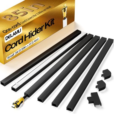 Delamu Black Cord Hider, 85in Cord Covers for Wires on Wall, One-Cord Cable Hider, Wire Hiders Wire Covers for TV Cords on Wall, Easy Mount Cable Cover Management Kit, 6X L14.2 W0.59 H0.4in, Black