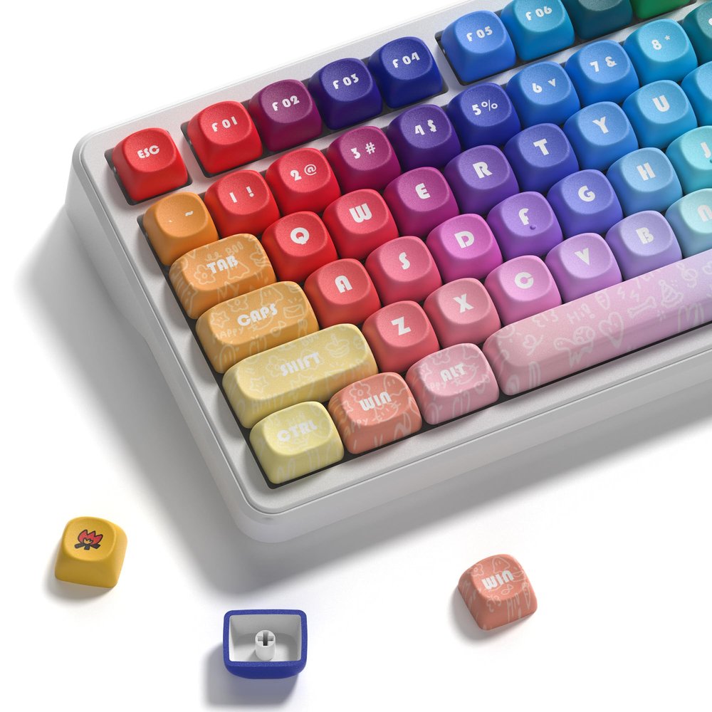 MOA Profile PBT Keycaps, 131 Keys Dye-Sublimation Custom Keyboard Keycaps Cute Rainbow Key caps for Cherry Gateron MX Swithes Mechanical Keyboards