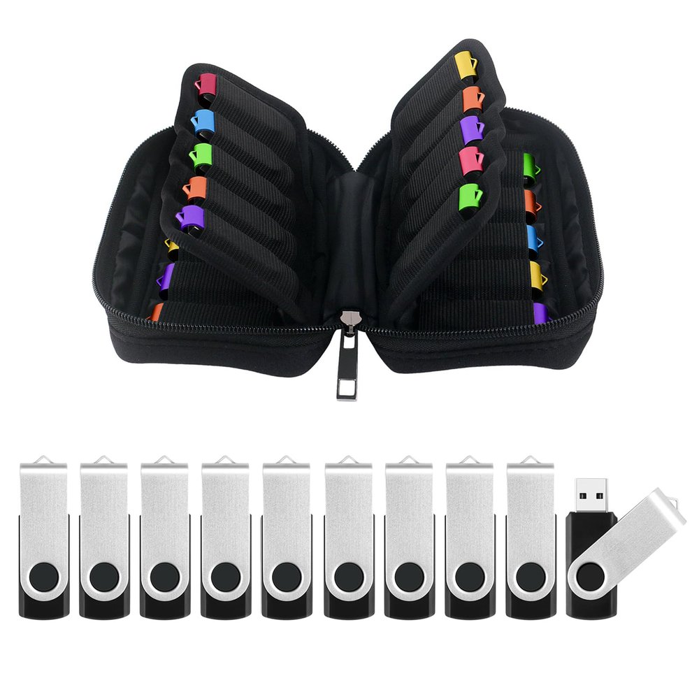 10 Pack 8GB USB Flash Drives with 1PC 20 Slots Flash Drive Case, Swivel USB 2.0 Thumb Drive USB Stick for Data Storage Backup, Portable Jump Drive Pendrive Zip Memory Stick with Indicator