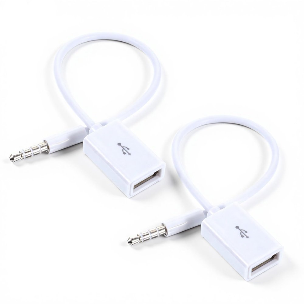 Exircy 2-Pack AUX to USB Adapter, 3.5mm Male Audio Jack to USB 2.0 Female Converter Cable Only for Car AUX-in with MP3 Decoder