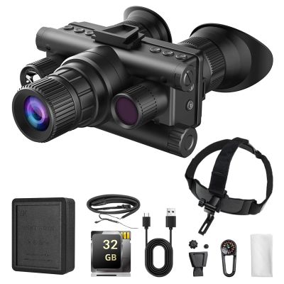 4K Helmet Style Night Vision Binoculars Dual Screen Night Vision Goggles with 3 Adjustable Infrared Lights & Tactical Flashlight 8X Digital Zoom,for Camping Surveillance