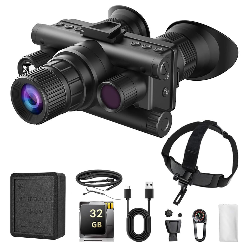 4K Helmet Style Night Vision Binoculars Dual Screen Night Vision Goggles with 3 Adjustable Infrared Lights & Tactical Flashlight 8X Digital Zoom,for Camping Surveillance