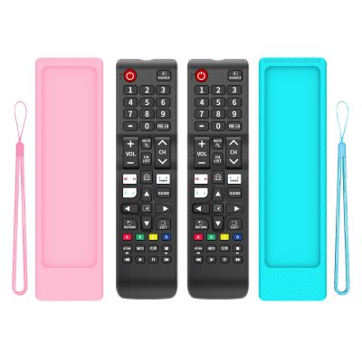 (2+2 Packs) Replacement Remote Control No Setup Fit Samsung TV Remote with Anti-Lost Soft Protective Silicone Cover Case Pink & Blue Compatible with Samsung LCD LED HDTV 3D Smart TVs Models