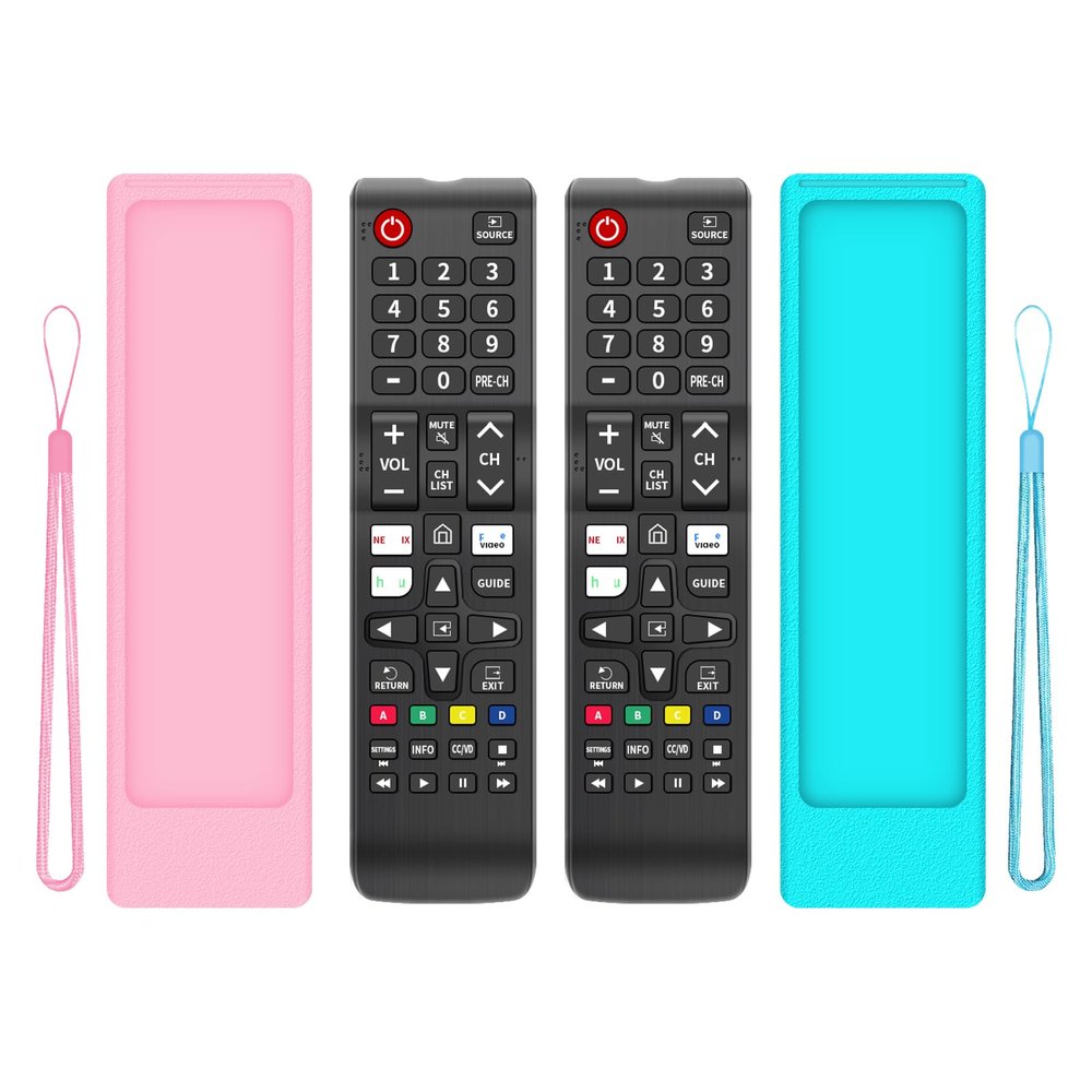 (2+2 Packs) Replacement Remote Control No Setup Fit Samsung TV Remote with Anti-Lost Soft Protective Silicone Cover Case Pink & Blue Compatible with Samsung LCD LED HDTV 3D Smart TVs Models