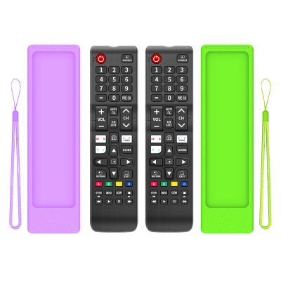 (2+2 Packs) Replacement Remote Control No Setup Fit Samsung TV Remote with Anti-Lost Soft Protective Silicone Cover Case Green & Purple Compatible with Samsung LCD LED HDTV 3D Smart TVs Models