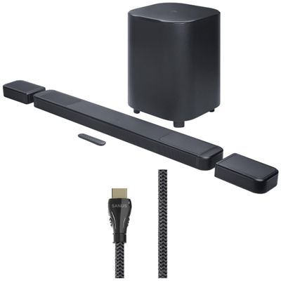JBL BAR-1300X-MK2 AI Sound Boost Dolby Atmos Soundbar System with a Sanus SAC-21HDMI2 2m HDMI Cable (2025)