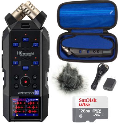 Zoom H6essential 6-Track Portable Audio Recorder with APH-6e Accessory Pack and 128GB microSDXC Card