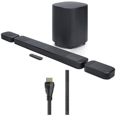 JBL BAR-1000-MK2 Surround Sound 4K Dolby Atmos and DTS Soundbar with a Sanus SAC-21HDMI2 2m HDMI Cable (2025)